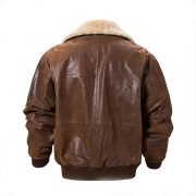 Real Leather Bomber Jacket with Removable Fur Collar Aviator - Image 2