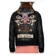 Men's Shearling Leather Bomber Jacket with Embroidery - Image 2