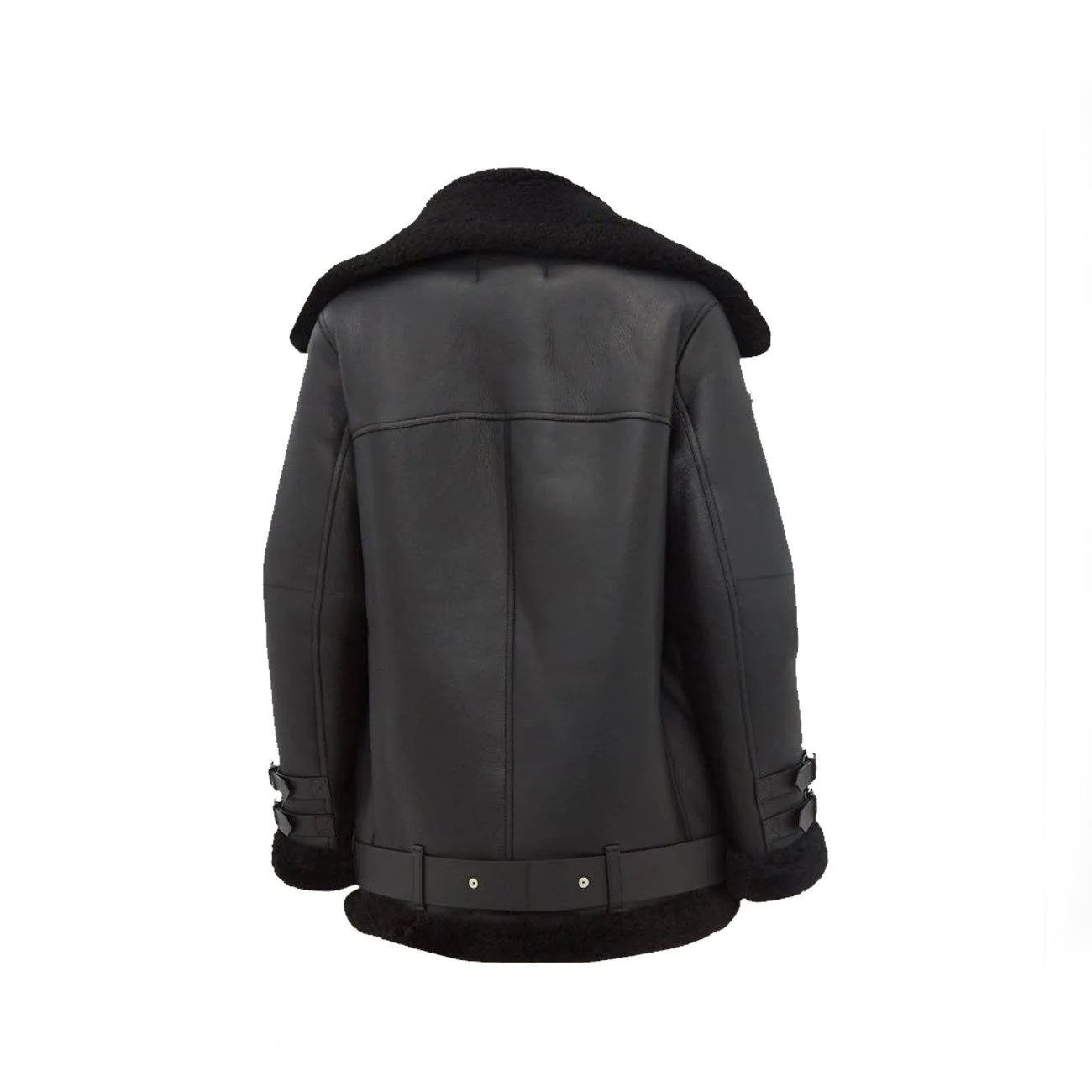 2 Women Pitch Black B3 Shearling Leather Jacket - Image 2