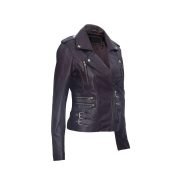 Ladies Purple Real 100% Lamb Nappa Leather Biker Jacket - Image 2