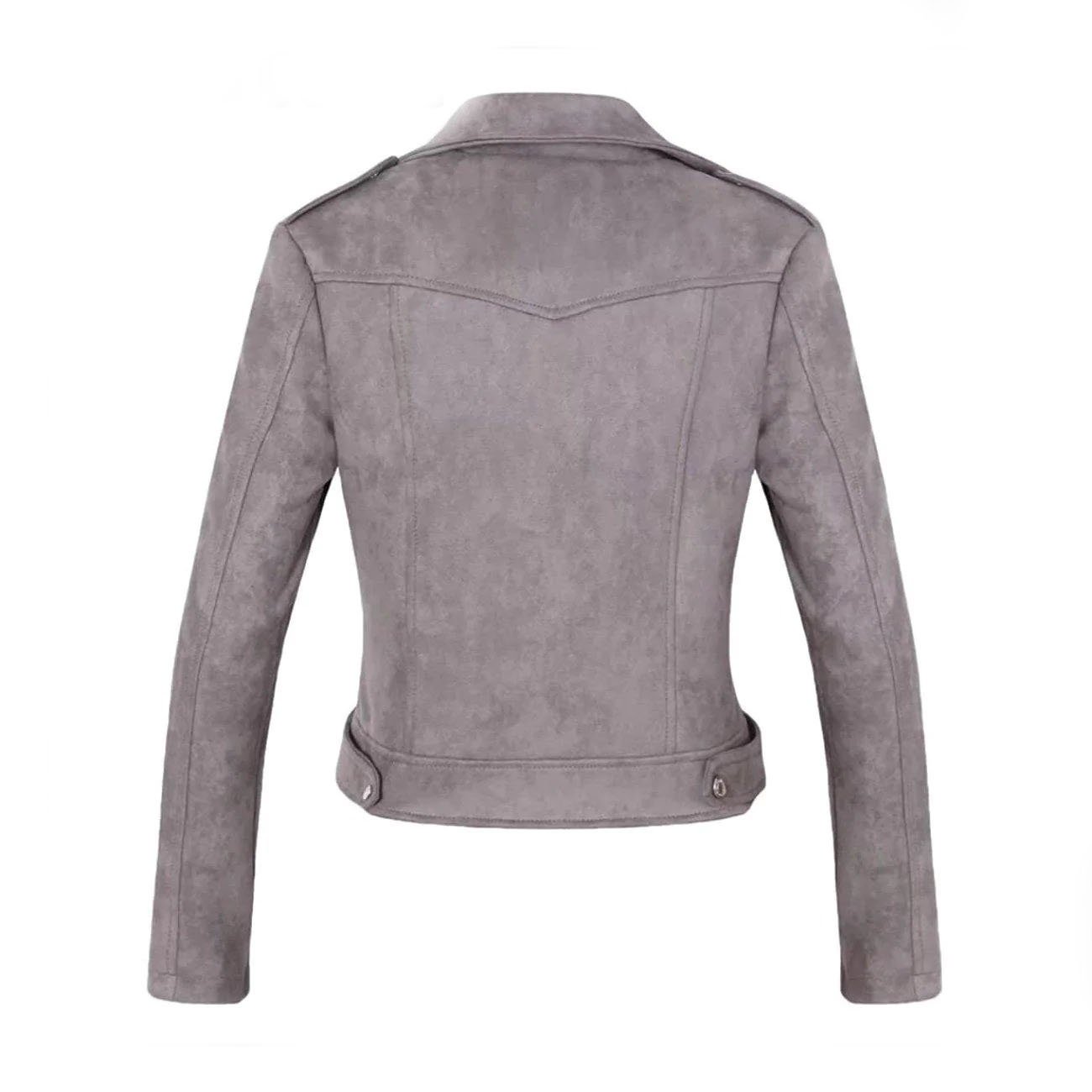 2 S06 Nia Nal Grey Biker Suede Women Leather Jacket - Image 2