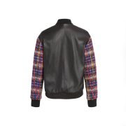 Wool Blend Tweed Women Leather Bomber Jacket - Image 2