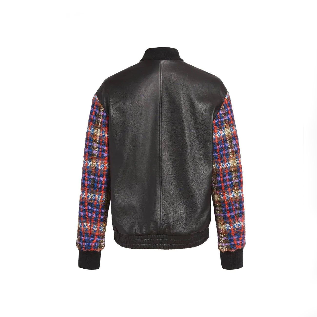 2 Wool Blend Tweed Women Leather Bomber Jacket - Image 2