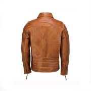 Mens Real Leather Jacket Classic Collar Retro Zip Up Biker Style - Image 2