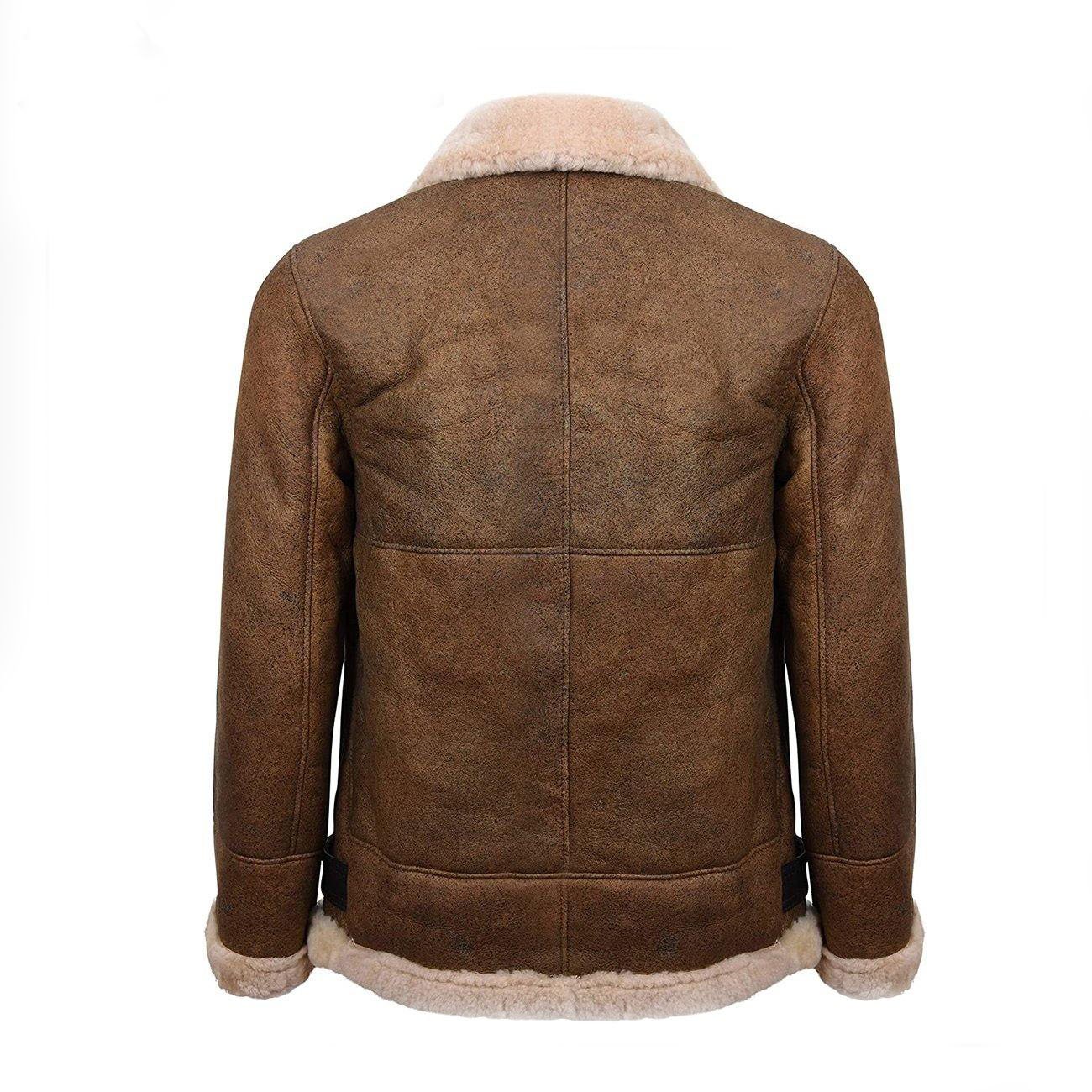 2 Men's Light Brown B3 Sheepskin Aviator Flying Leather Bomber Jacket - Image 2