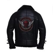 Men Black Biker Shearling Jacket - Image 2