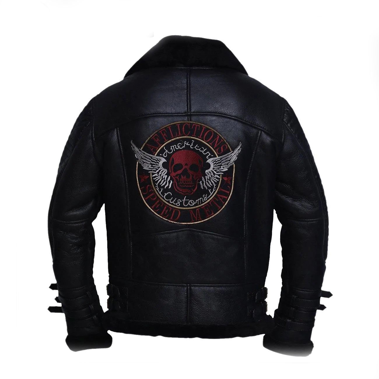 2 Men Black Biker Shearling Jacket - Image 2