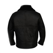 Men Jet Black Shearling Leather Jacket - Image 2