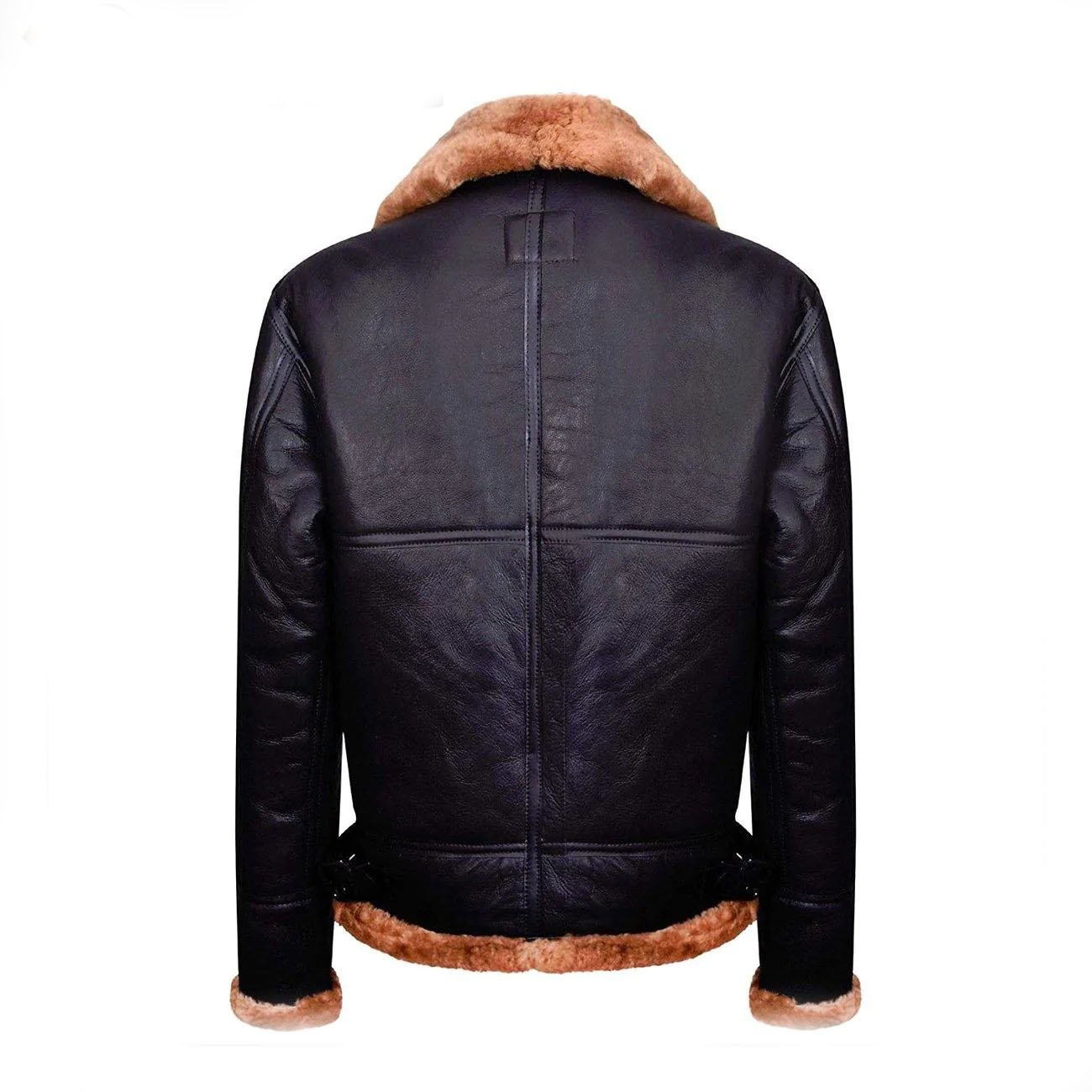 2 Brown B3 Real Shearling Sheepskin Leather Bomber Flying Jacket - Image 2