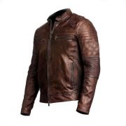 Men's Brown Café Racer Vintage Distressed Motorbike Leather Jacket - Image 2