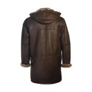 Men Brown Shearling Hoodie Coat - Image 2