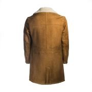 Men Brown Distressed Shearling Long Coat - Image 2