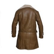 Men Brown Shearling Leather Trench Coat - Image 2
