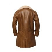 Men Brown Shearling asymmetrical Leather Coat - Image 2