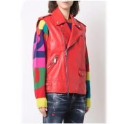 Red Women's Fashionable Sleeveless Sheepskin Real Motorbike Leather jacket - Image 3