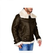 Dark Brown Men B3 Bomber Shearling Leather Jacket - Image 3