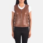 Women's Leather Vest Brown Handmade Genuine Leather Biker Vest with Lacing Style High-Quality Classic Vests
