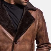 Cinnamon Distressed Sheepskin Leather Faux Fur Coat - Image 3