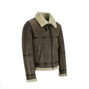 Men B3 Brown Air Force Leather Shearling Jacket - Image 3
