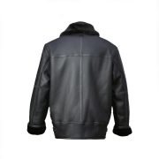 Men Black Aircraft Leather Shearling Jacket - Image 2