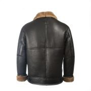 Men Black Aviator Leather Shearling Jacket - Image 3