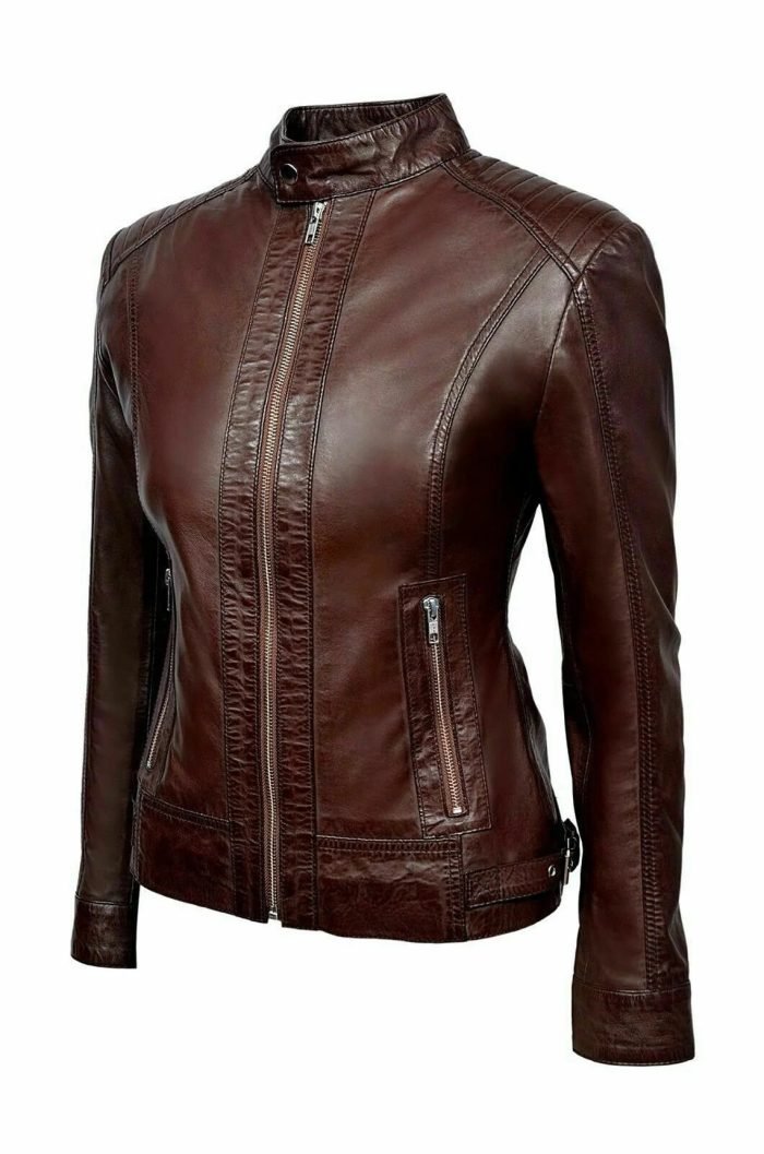 Women's Genuine Lambskin Biker Leather Jacket - Image 2