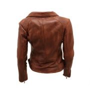 Ladies Coniac Tan Vintage Brando 100% Leather Biker Jacket - Image 3