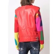 Red Women's Fashionable Sleeveless Sheepskin Real Motorbike Leather jacket - Image 4