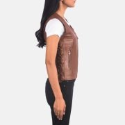 Women's Leather Vest Brown Handmade Genuine Leather Biker Vest with Lacing Style High-Quality Classic Vests - Image 4