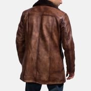 Cinnamon Distressed Sheepskin Leather Faux Fur Coat - Image 4