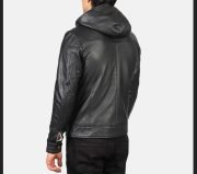 Men's Black Leather Hoode Jacket Baston Sheepskin Leather Bomber Jacket - Image 3