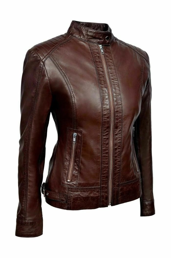 Women's Genuine Lambskin Biker Leather Jacket - Image 3