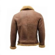 Men's Brown B3 Shearling Sheepskin WW2 Bomber Leather Flying Aviator Jacket - Image 4