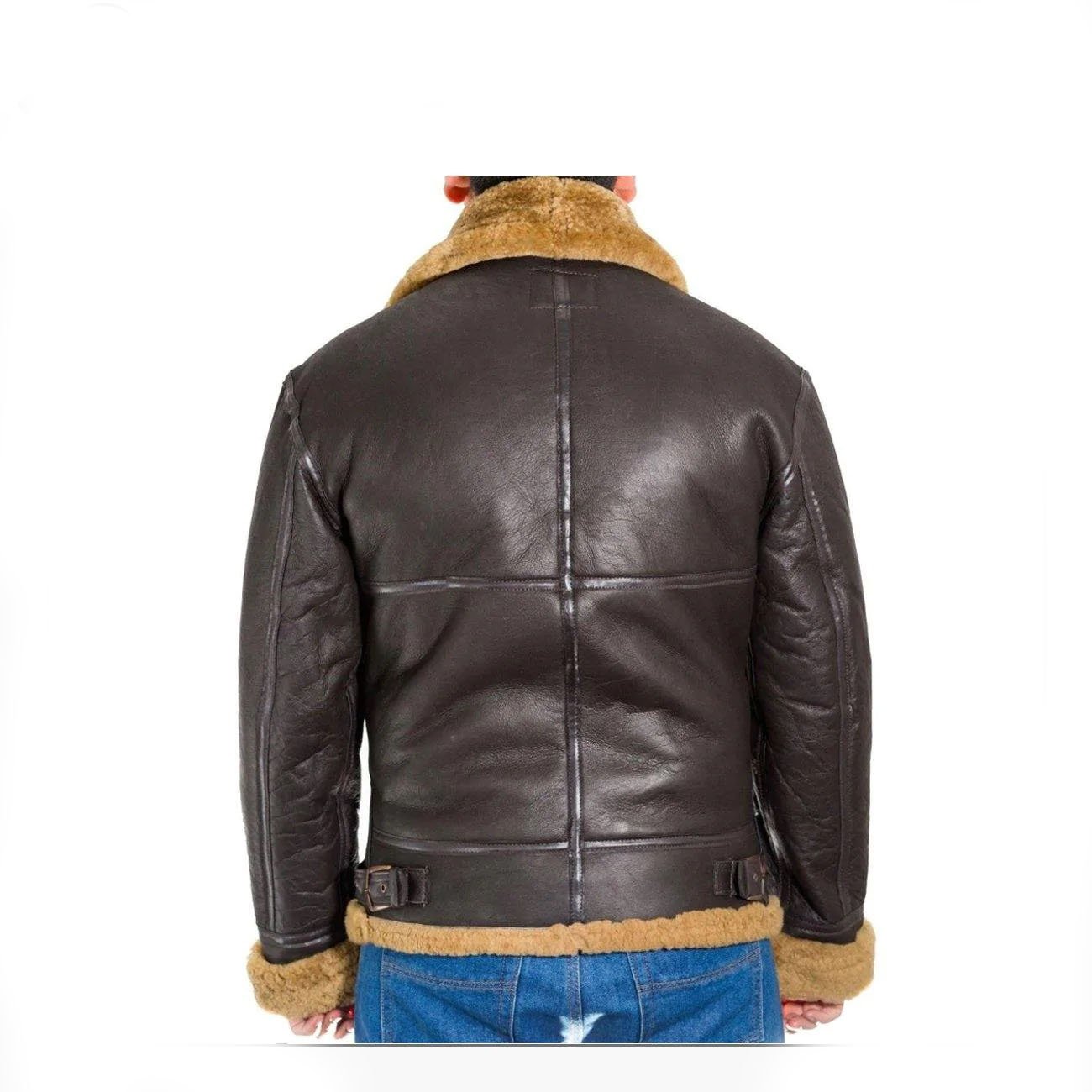 4 Men B3 Bomber RAF Leather Shearling Jacket - Image 4