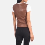 Women's Leather Vest Brown Handmade Genuine Leather Biker Vest with Lacing Style High-Quality Classic Vests - Image 5