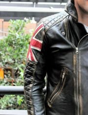 MOTERO Men's UK Flag Double Breast Distressed CE Armoured Biker Leather Jacket - Image 5
