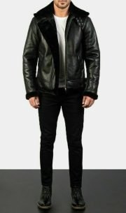 Men's B3 Aviator Real Shearling Sheepskin Leather Flight Bomber Jacket - Image 5