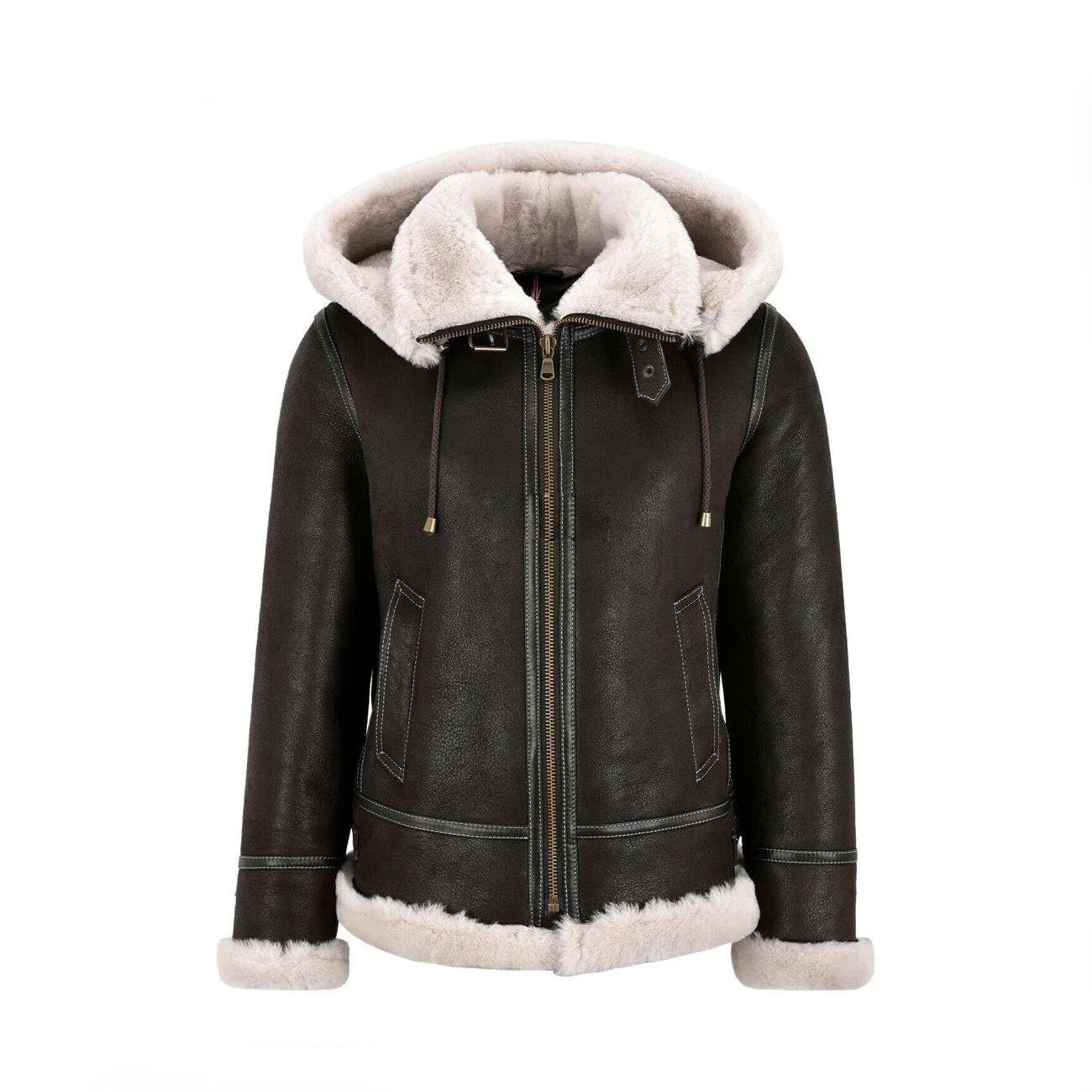 detachable hoodie Detachable Hood Ladies B3 Bomber Classic WW2 Sheepskin Jacket - Image 1