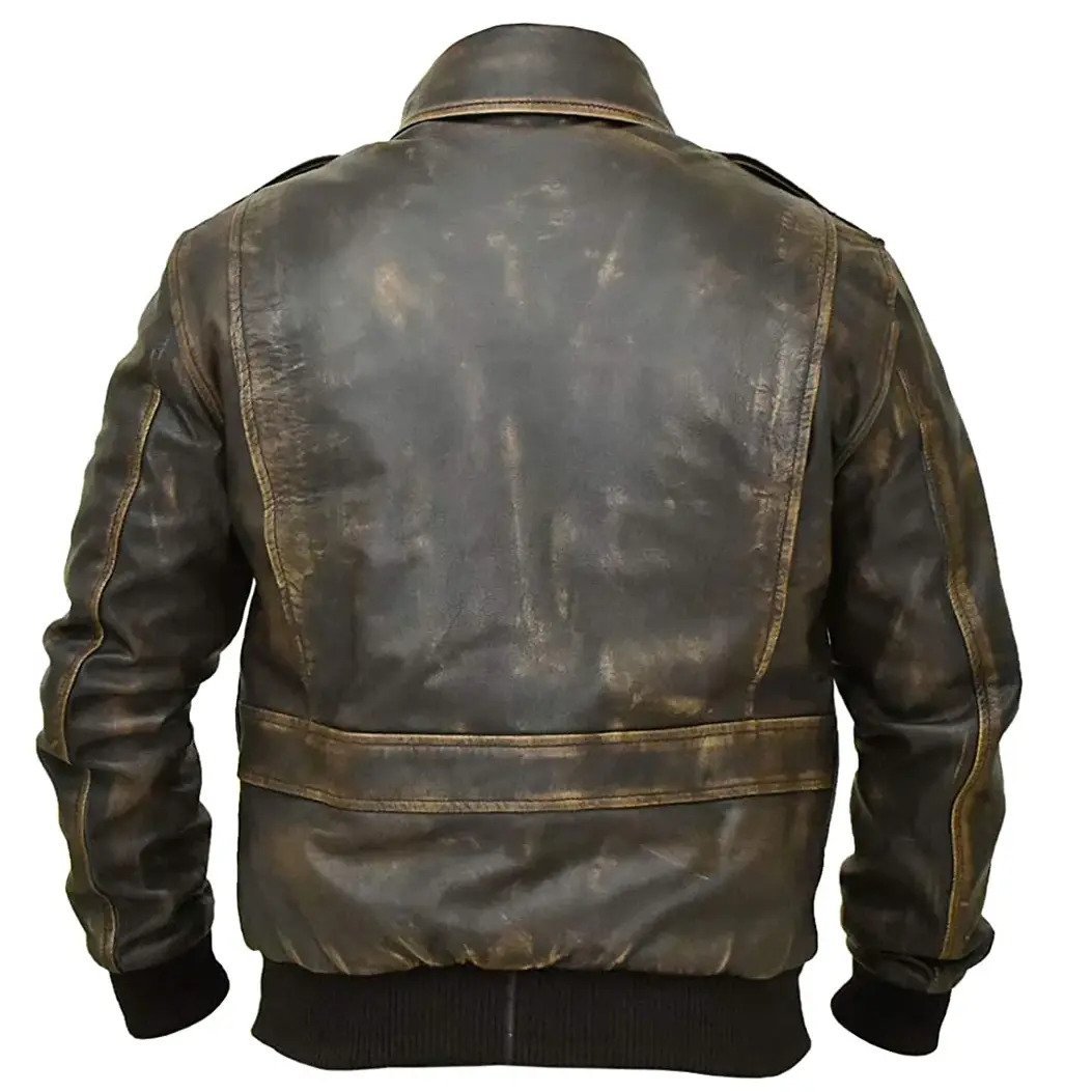 A2 Aviator Distressed Cowhide Leather Bomber Aviator Flight Jacket A2 Aviator Distressed Cowhide Leather Bomber Aviator Flight Jacket back