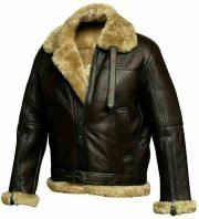 Men’s RAF B3 Aviator Real Leather Sheep Skin Bomber Jacket Coat - Image 4