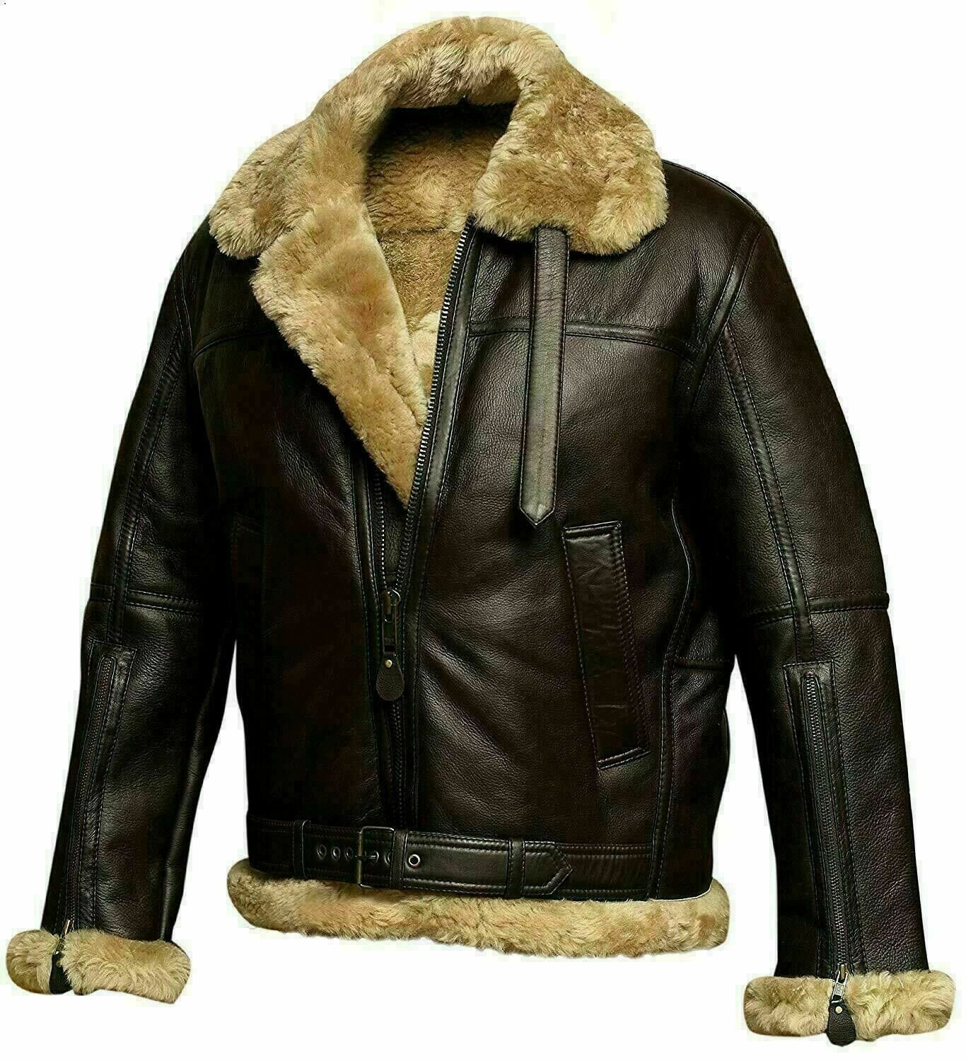 Mens-RAF-Aviator-Real-Leather-Jacket-Coat-Bomber-B3-Sheep-Skin-Pilot-Flying-004-1.jpeg Men’s RAF B3 Aviator Real Leather Sheep Skin Bomber Jacket Coat - Image 4