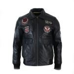 real men black leather jacket with usa badge