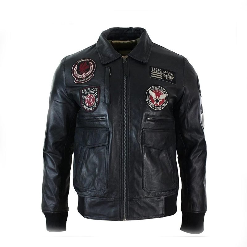 real men black leather jacket with usa badge