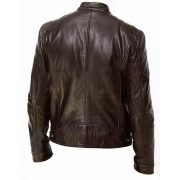 Mens Retro Leather Jacket Motorcycle Stand Collar Biker Coat Zip Up Outwear Top - Image 5