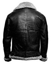 Men’s RAF B3 Aviator Real Leather Sheep Skin Bomber Jacket Coat Black & Grey - Image 2