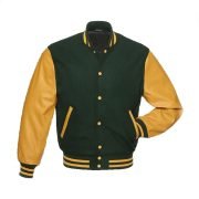 Forest Green Wool With Yellow Leather Sleeves Varsity Jacket