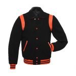 Black Wool With Orange Strips Varsity Jacket