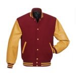 Red Fleece Varsity Jacket With Cardianl Gold PU Sleeves