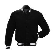 Black Fleece Varsity Jacket With White Strips