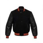 Letterman Varsity Jacket Wool & Real Leather Black/Red Lines